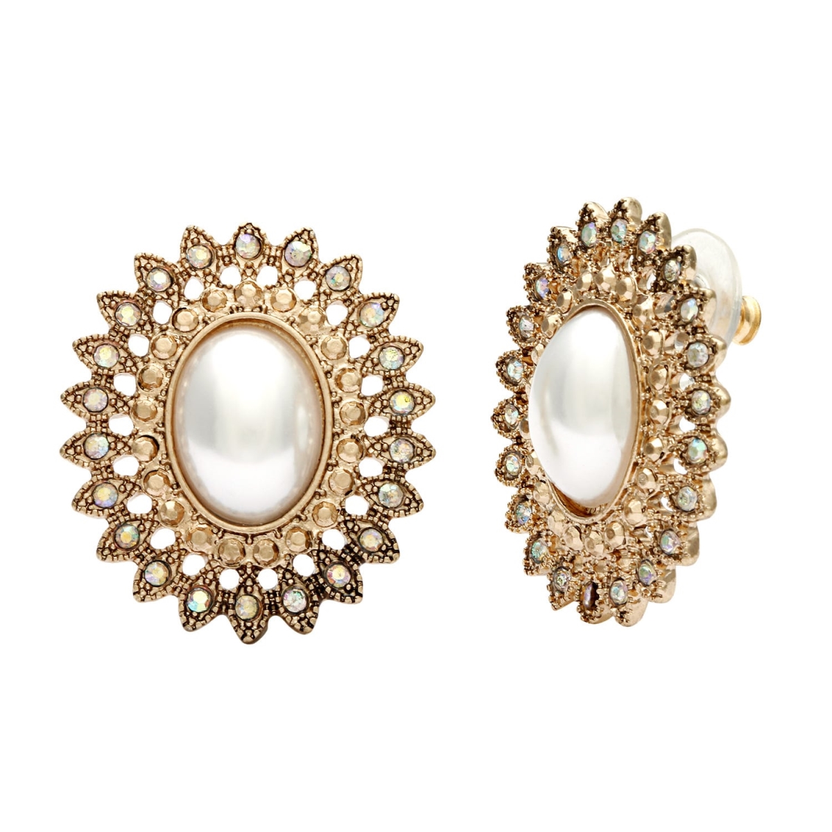Picture of Alexa Starr K832-EP Vintage Faux Pearl and Filigree Button Earrings