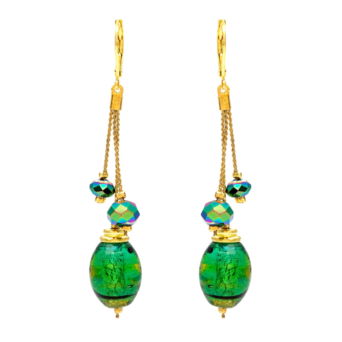 Picture of J&H Designs 5602/EP Goldtone Green Painted Glass Linear Earrings