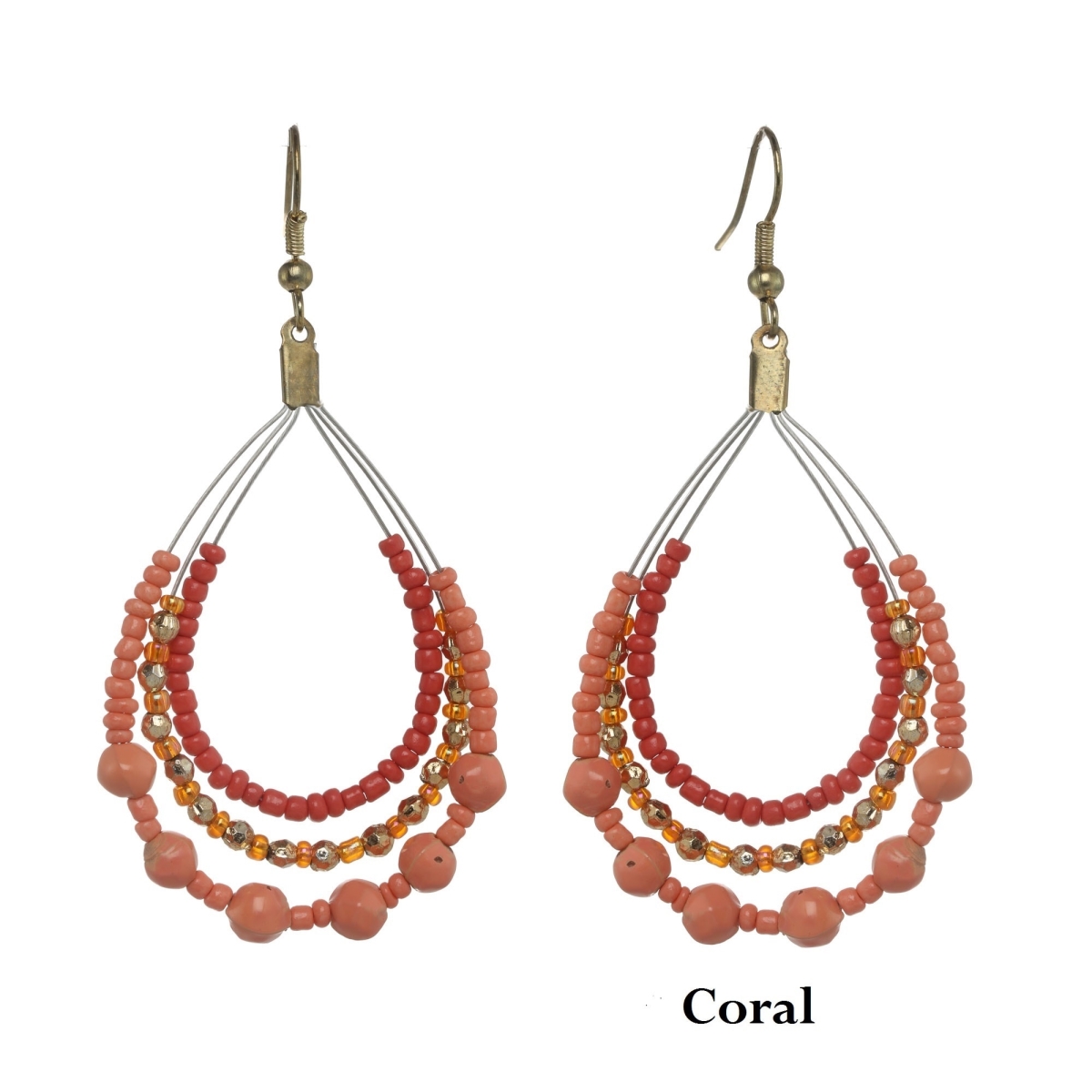 Picture of J&H Designs 9407-EP-Coral Beaded Tear Drop Earrings