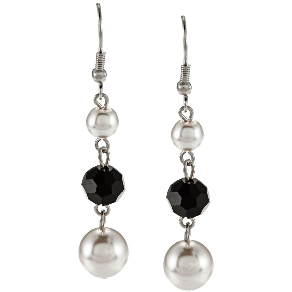 Picture of J&H Designs 5197/EP Silvertone Pearl and Black Glass Triple Drop Earrings