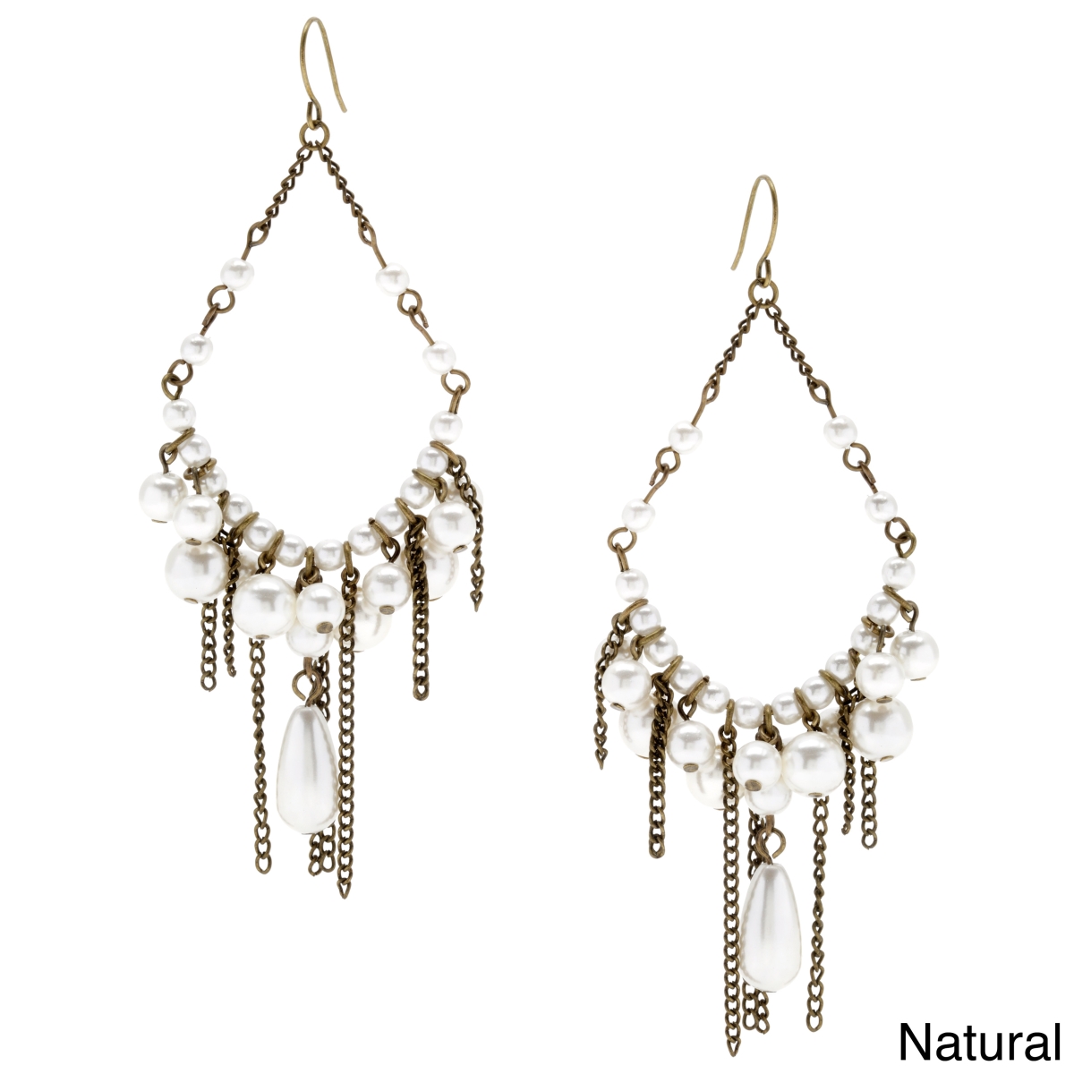Picture of Alexa Starr 3612-EP-Natural Faux Pearl Chandelier Earrings with Burnished Chain Fringe