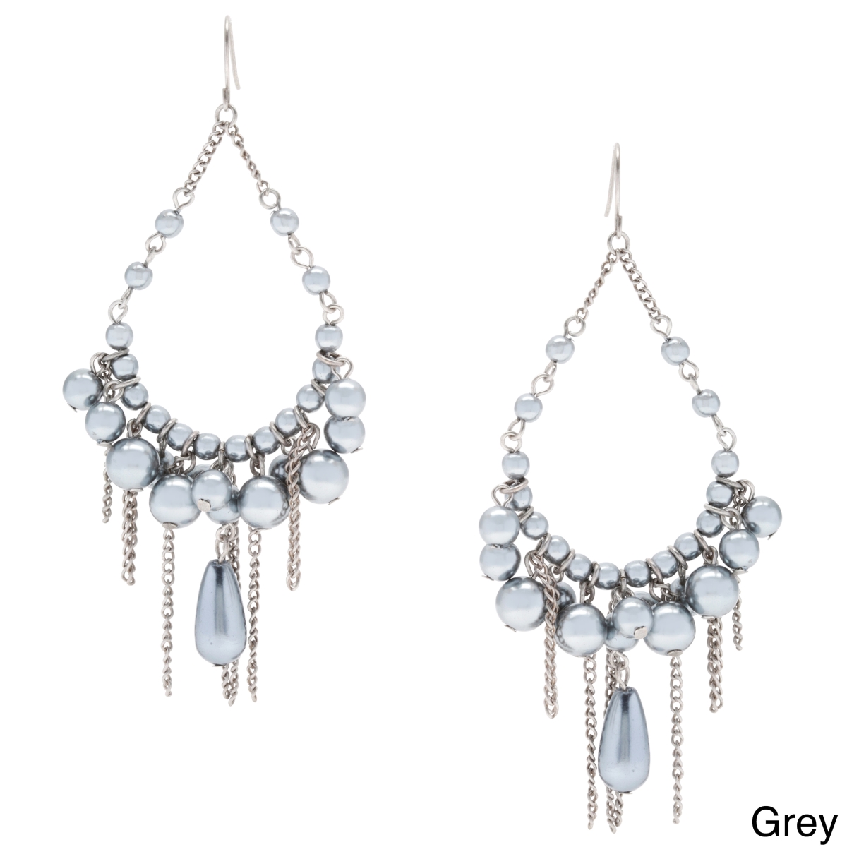 Picture of Alexa Starr 3612-EP-GREY Faux Pearl Chandelier Earrings with Burnished Chain Fringe