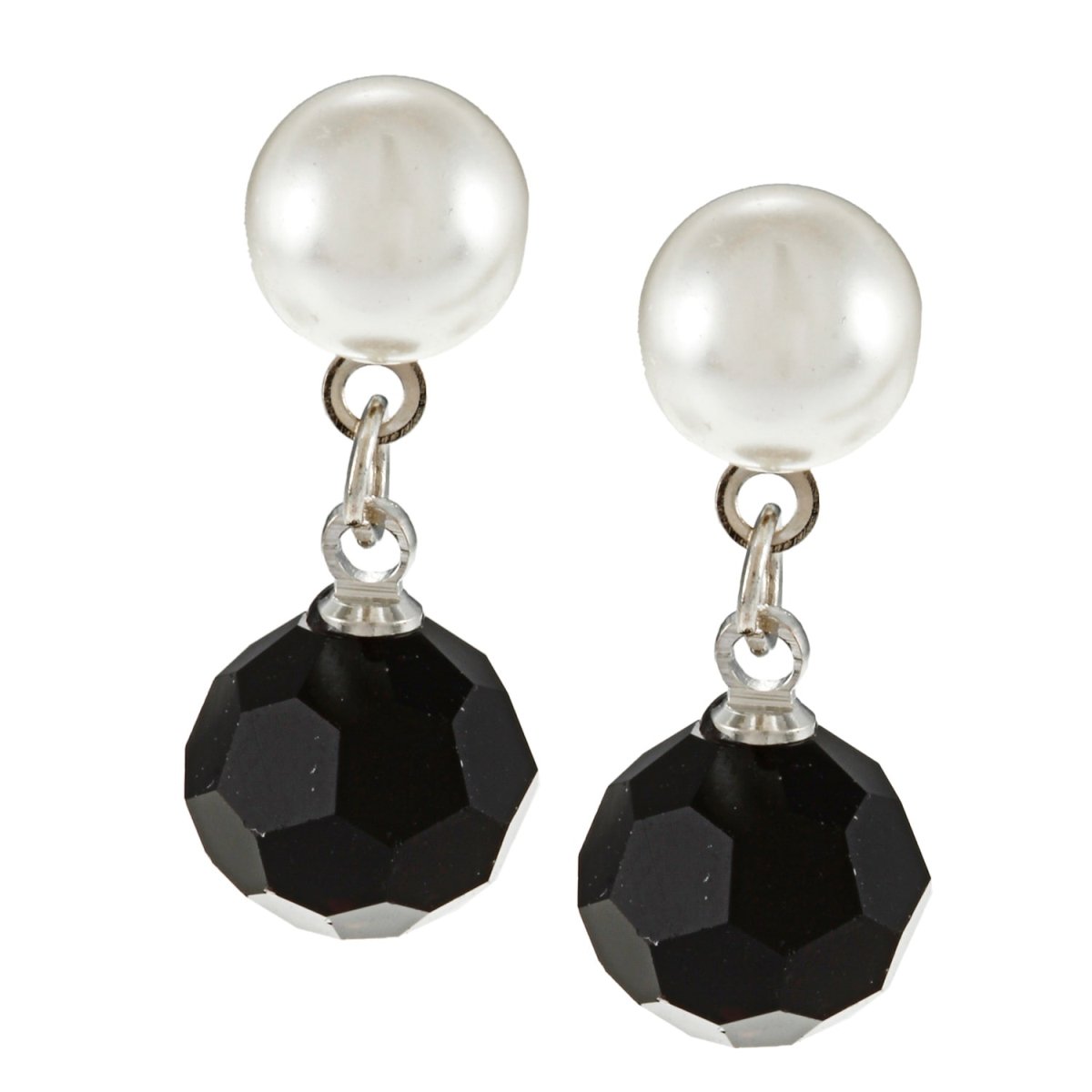 Picture of J&H Designs 5194EP Silvertone Black and White Faux Pearl Earrings