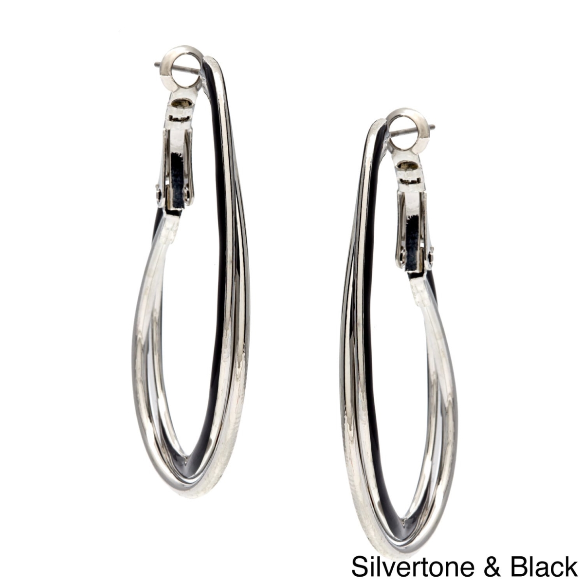Picture of Alexa Starr 5832-EP-OV-S Goldtone or Silvertone Black Enamel Oval Hoop Earrings
