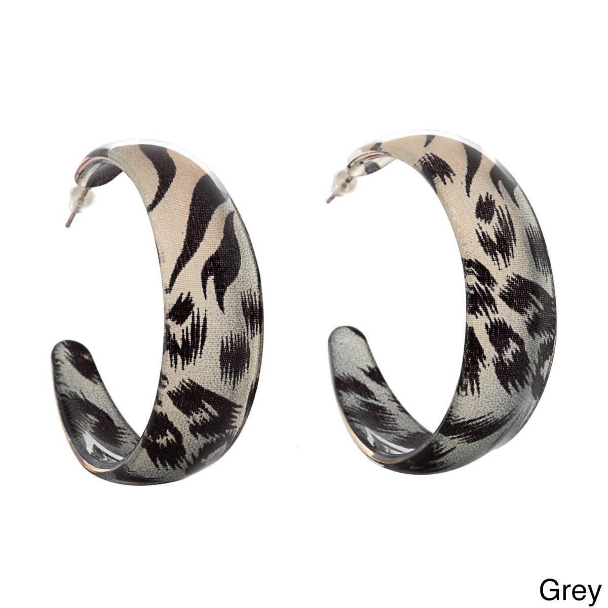 Picture of Alexa Starr 6860/EP/Grey Animal Print Leopard Lucite Hoop Earrings