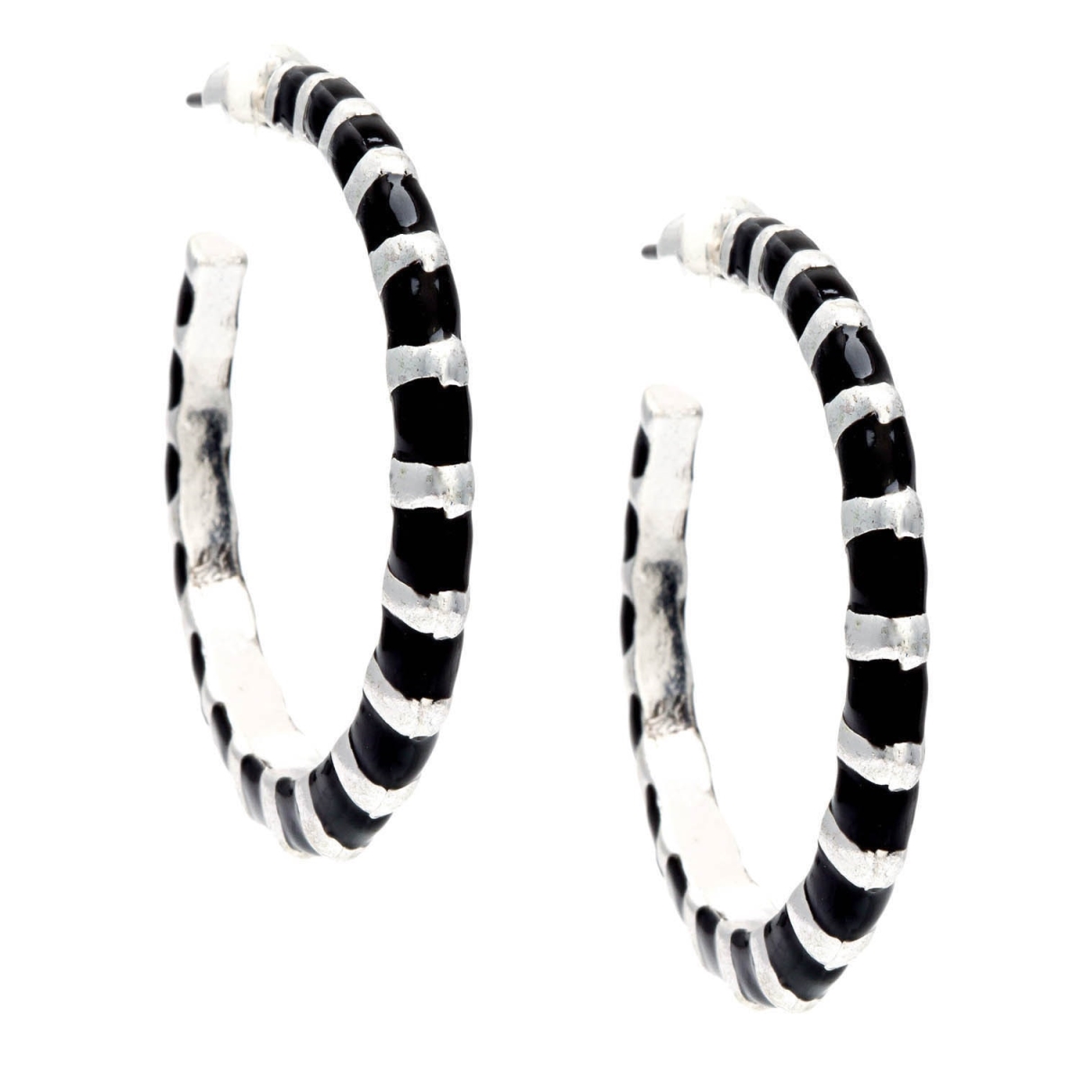 Picture of J&H Designs 5697-EP-S Goldtone or Silvertone Black Enamel Stripe Hoop Earrings
