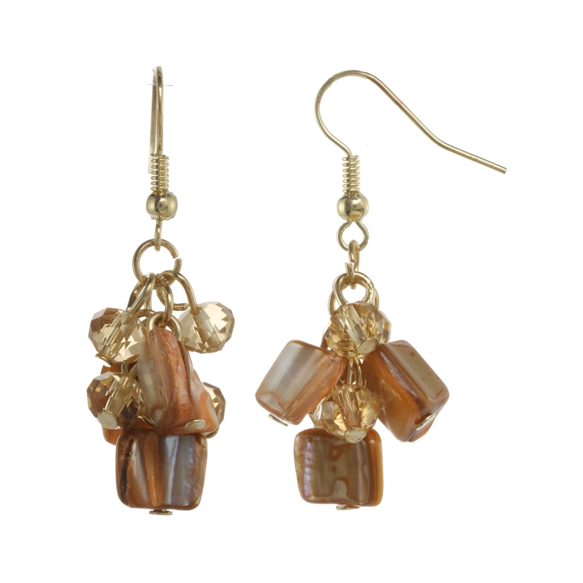 Picture of J&H Designs 9326-EP Brown Shell & Goldtone Bead Cluster Drop Earrings