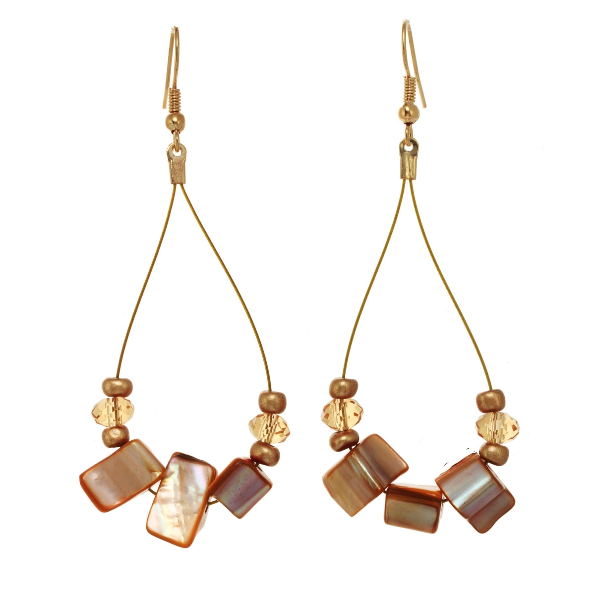 Picture of J&H Designs 9324-EP Brown & Goldtone Shell Suspended Drop Earrings