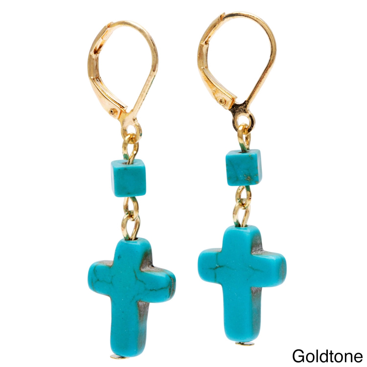 Picture of Alexa Starr K322-EP-G Double Drop Turquoise Cross Earrings