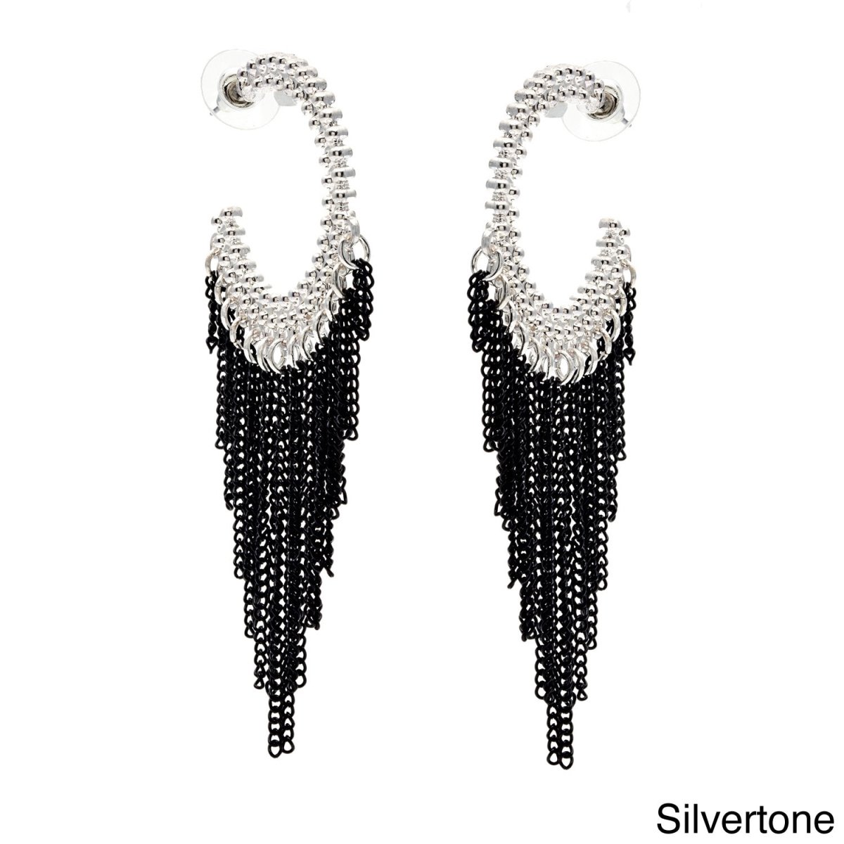 Picture of J&H Designs 5721-EP-S Goldtone or Silvertone Black Chain Tassel Hoop Earrings