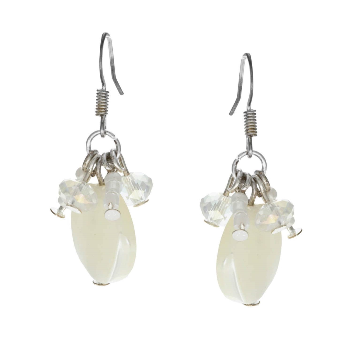 Picture of J&H Designs J6087/EP/White Silvertone Mother of Pearl and Glass Cluster Earrings