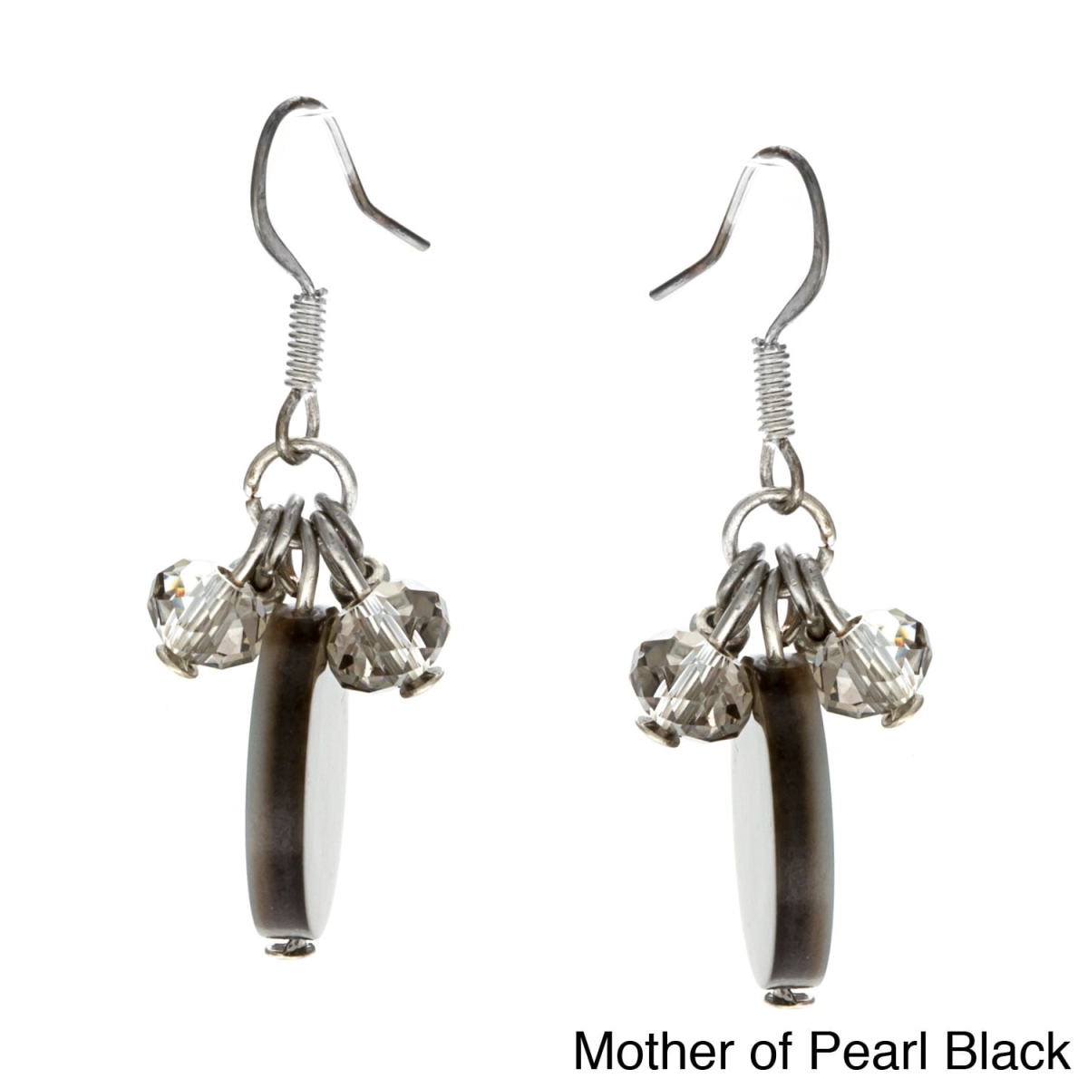 Picture of J&H Designs J6087/EP/Black Silvertone Mother of Pearl and Glass Cluster Earrings