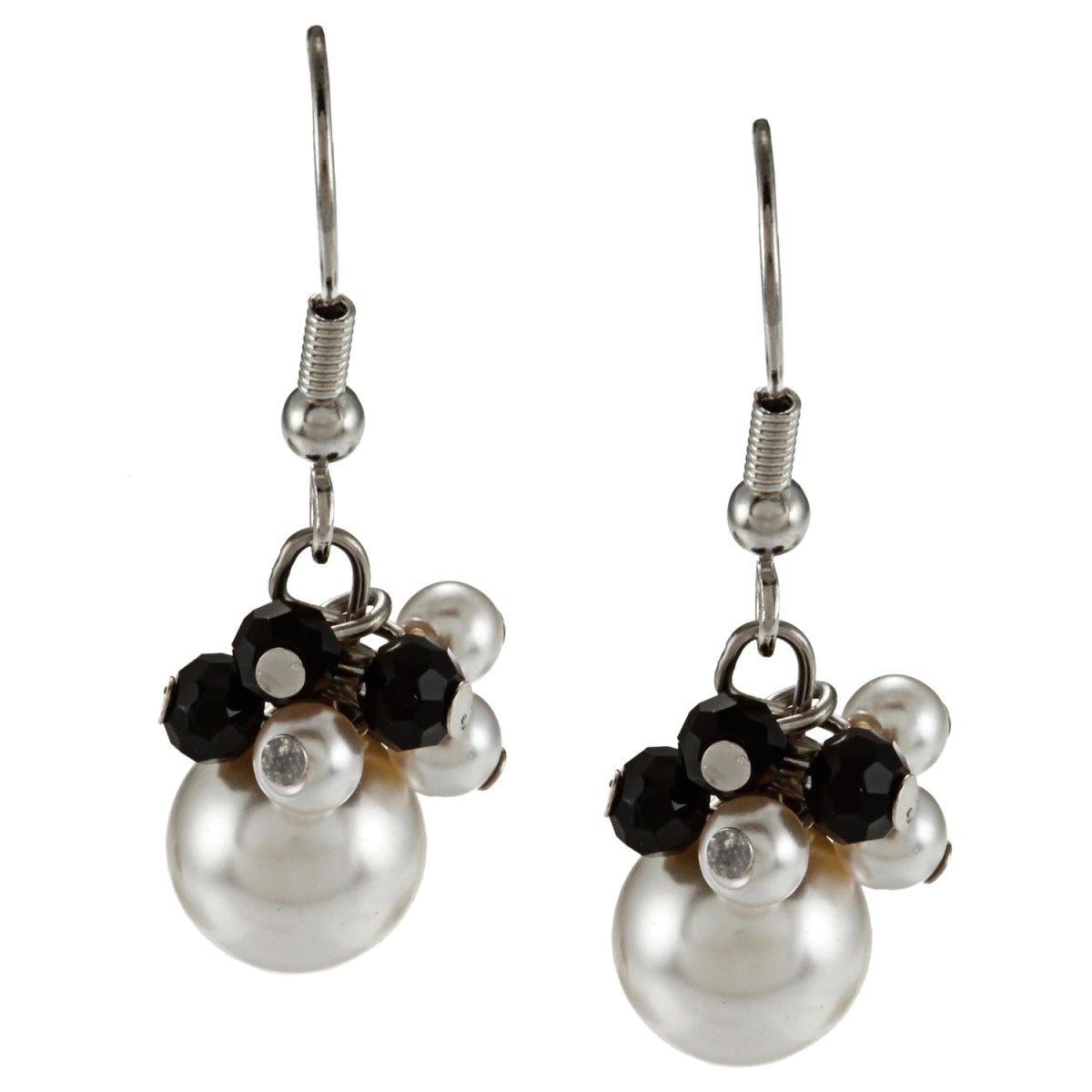 Picture of J&H Designs 5193/EP Silvertone Black and White Faux Pearl Cluster Earrings