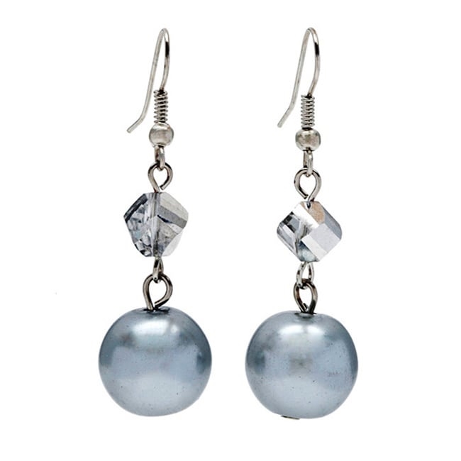 Picture of Alexa Starr 5345-EP-Grey Twisted Metallic Large Grey Dangle Glass Pearl Earrings