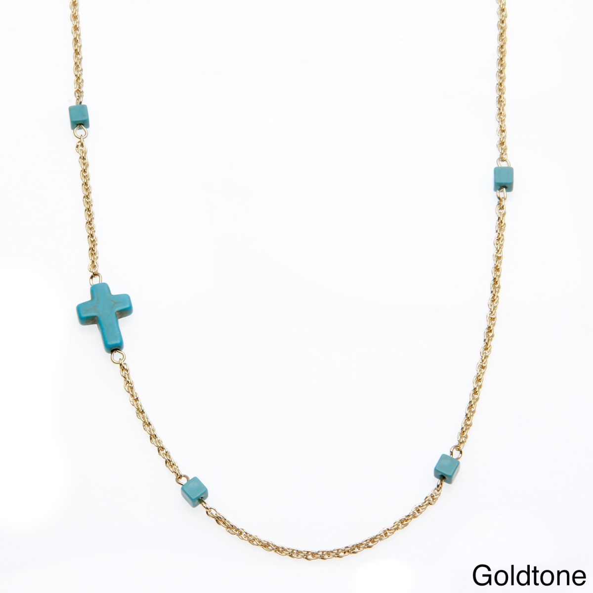 Picture of J&H Designs K321/N/Gold Goldtone or Silvertone Created Turquoise Sideways Cross Necklace