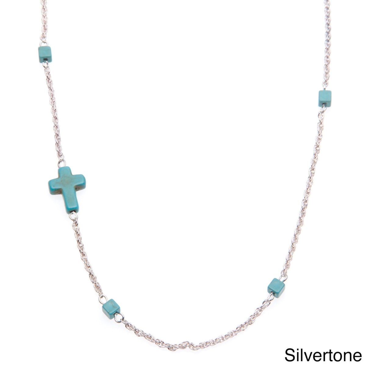 Picture of J&H Designs K321/N/Silver Goldtone or Silvertone Created Turquoise Sideways Cross Necklace
