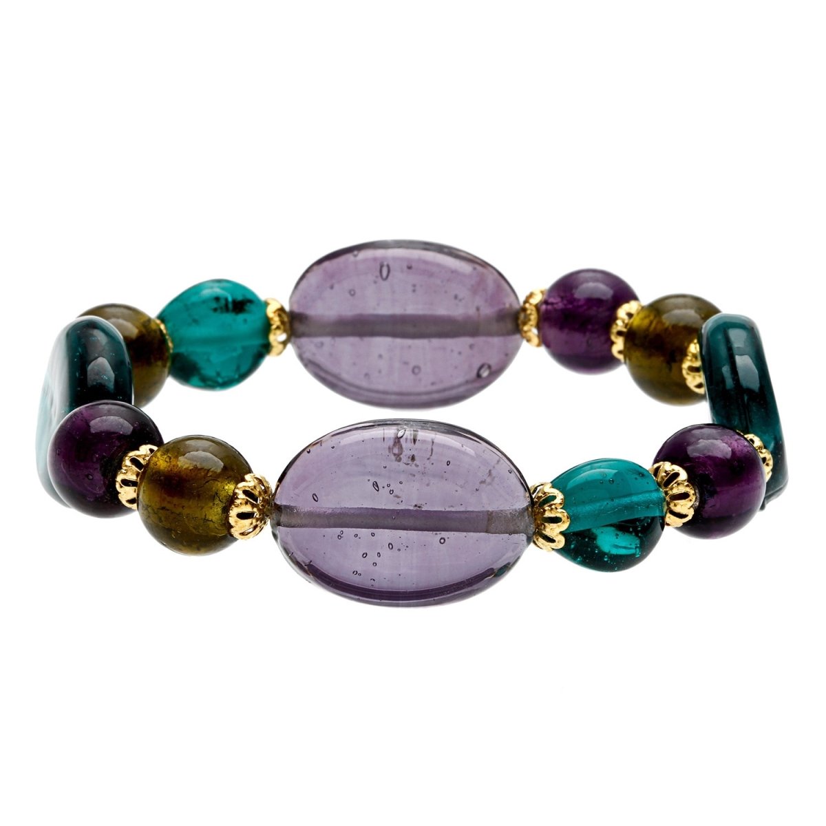 Picture of Alexa Starr 5919-B Green/ Purple Glass Beads Stretch Bracelet