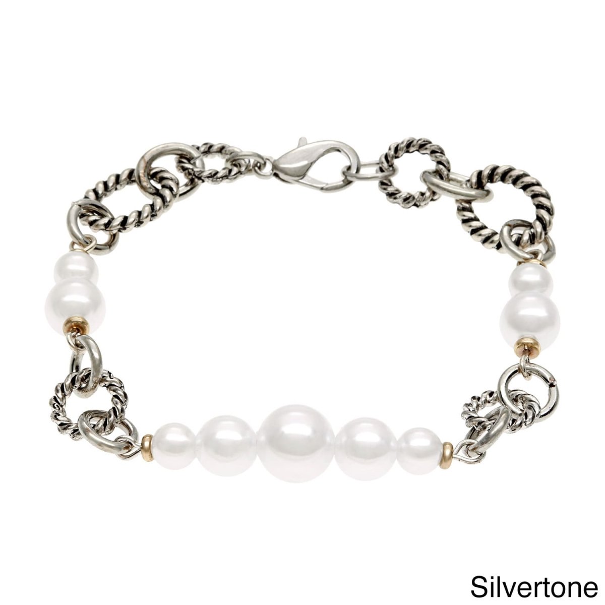 Picture of Alexa Starr 6401-B-G Faux Pearl and Twisted Rings Bracelet