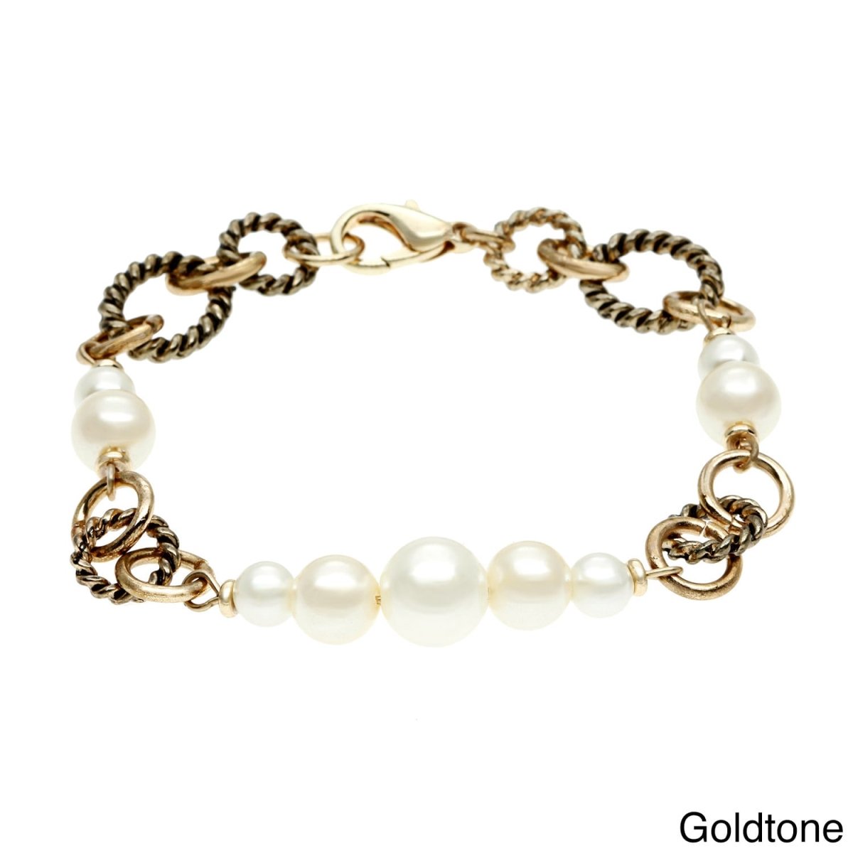 Picture of Alexa Starr 6401-B-S Faux Pearl and Twisted Rings Bracelet