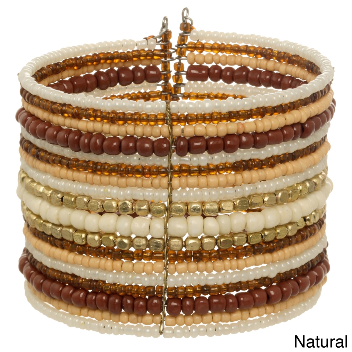 Picture of J&H Designs 9540-B-NAtural Burnished Goldtone Beaded Multi-row Wire Cuff Bracelet