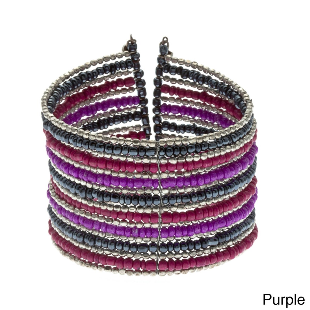 Picture of J&H Designs 5947/B/Purple Silvertone and Glass Bead Cuff Bracelet