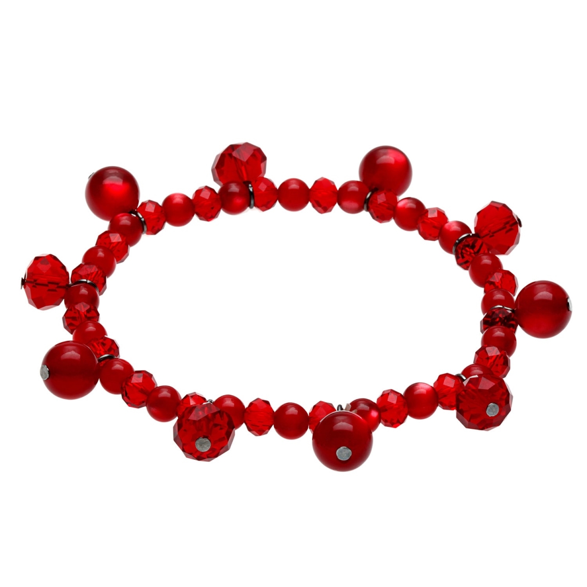 Picture of Alexa Starr 5307-BX Red Faceted Glass and Catseye Bead Bracelet