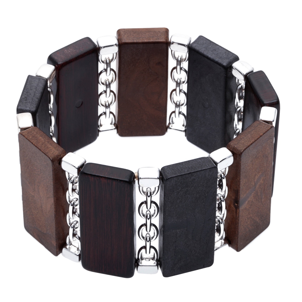 Picture of J&H Designs 4263/B Metal-wood Rectangular Link Stretch Bracelet