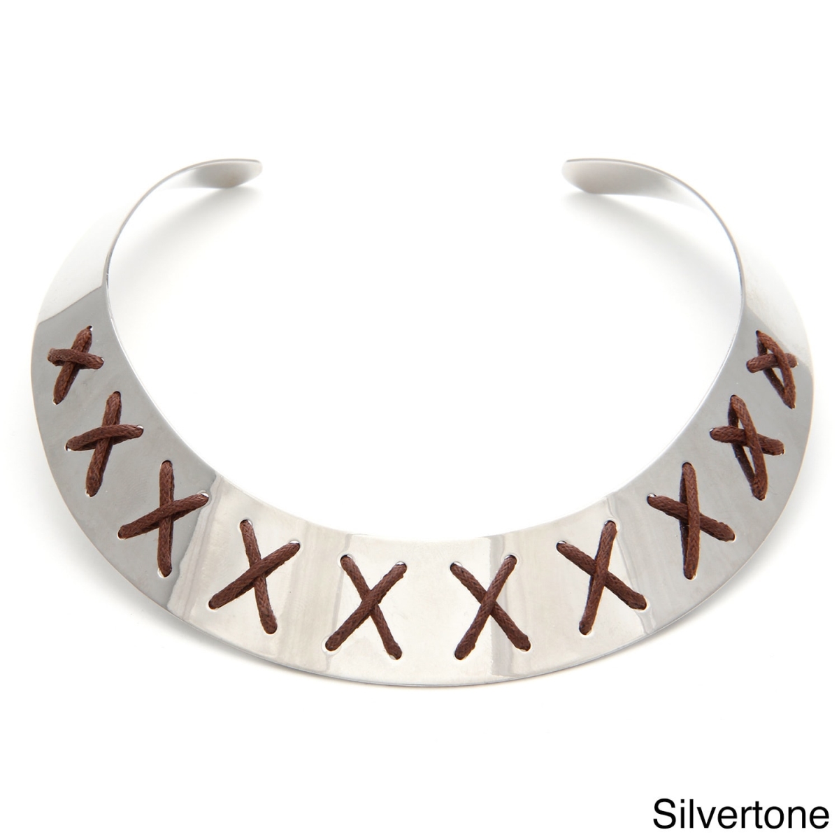 Picture of J&H Designs 5241/N/S Goldtone or Silvertone Leather &apos;X&apos; Detail Collar Necklace