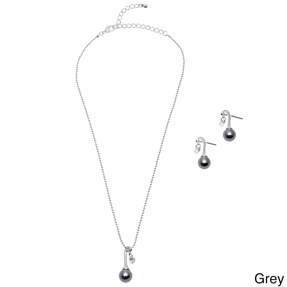Picture of J&H Designs K1031-NE-GREY Faux Pearl and Cubic Zirconia Necklace and Earring Jewelry Set