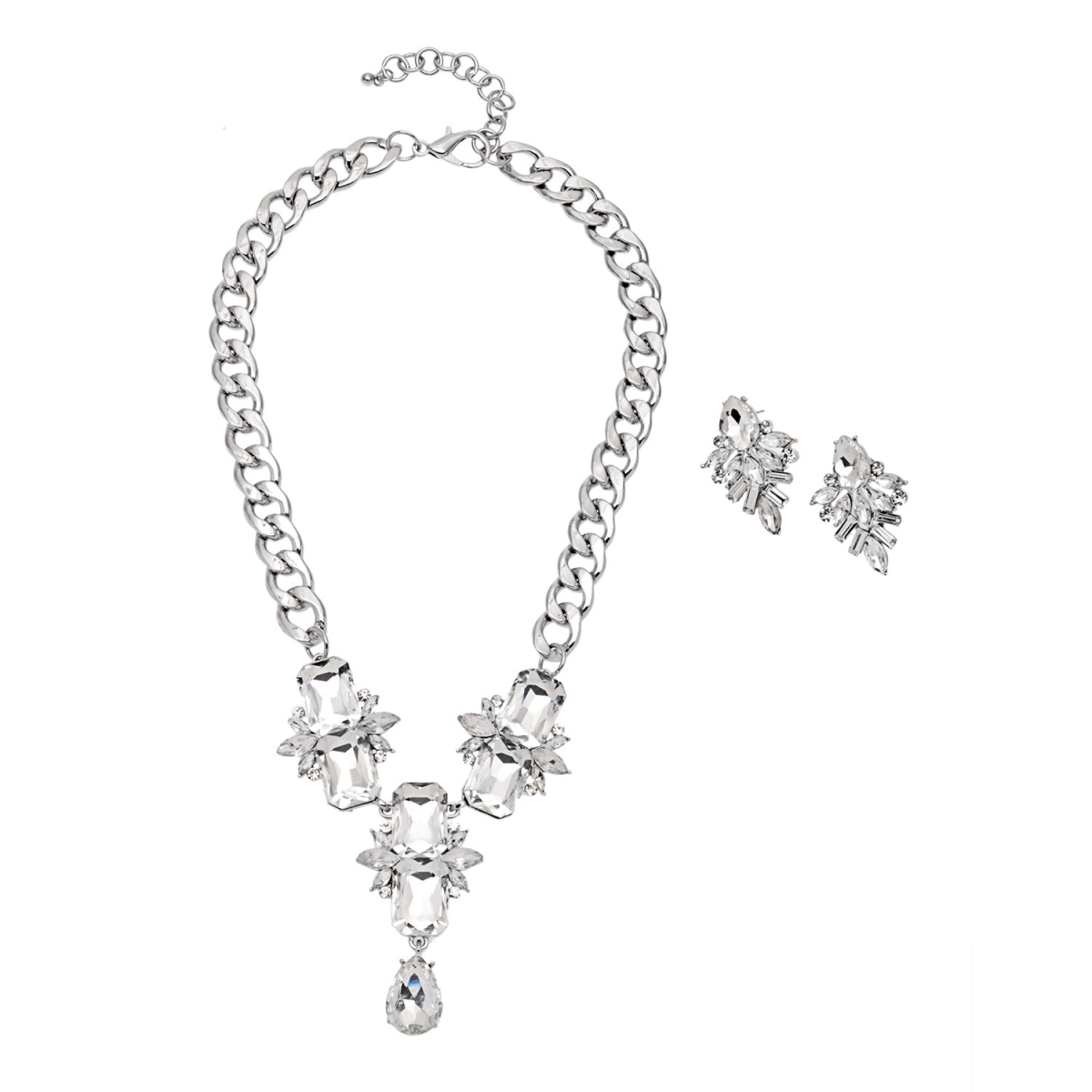 Picture of J&H Designs 7836-NE-Crystal Silvertone Crystal Pendant Necklace and Earrings Set
