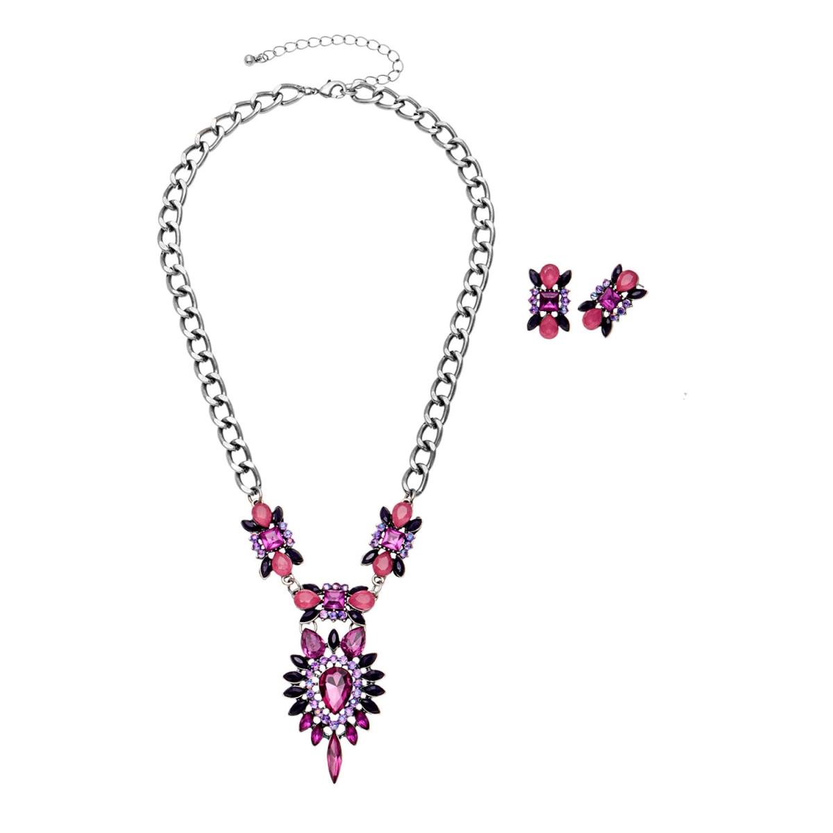 Picture of J&H Designs 7586-NE-Purple Navette Flower Front Pendant Necklace and Earrings Jewelry Set