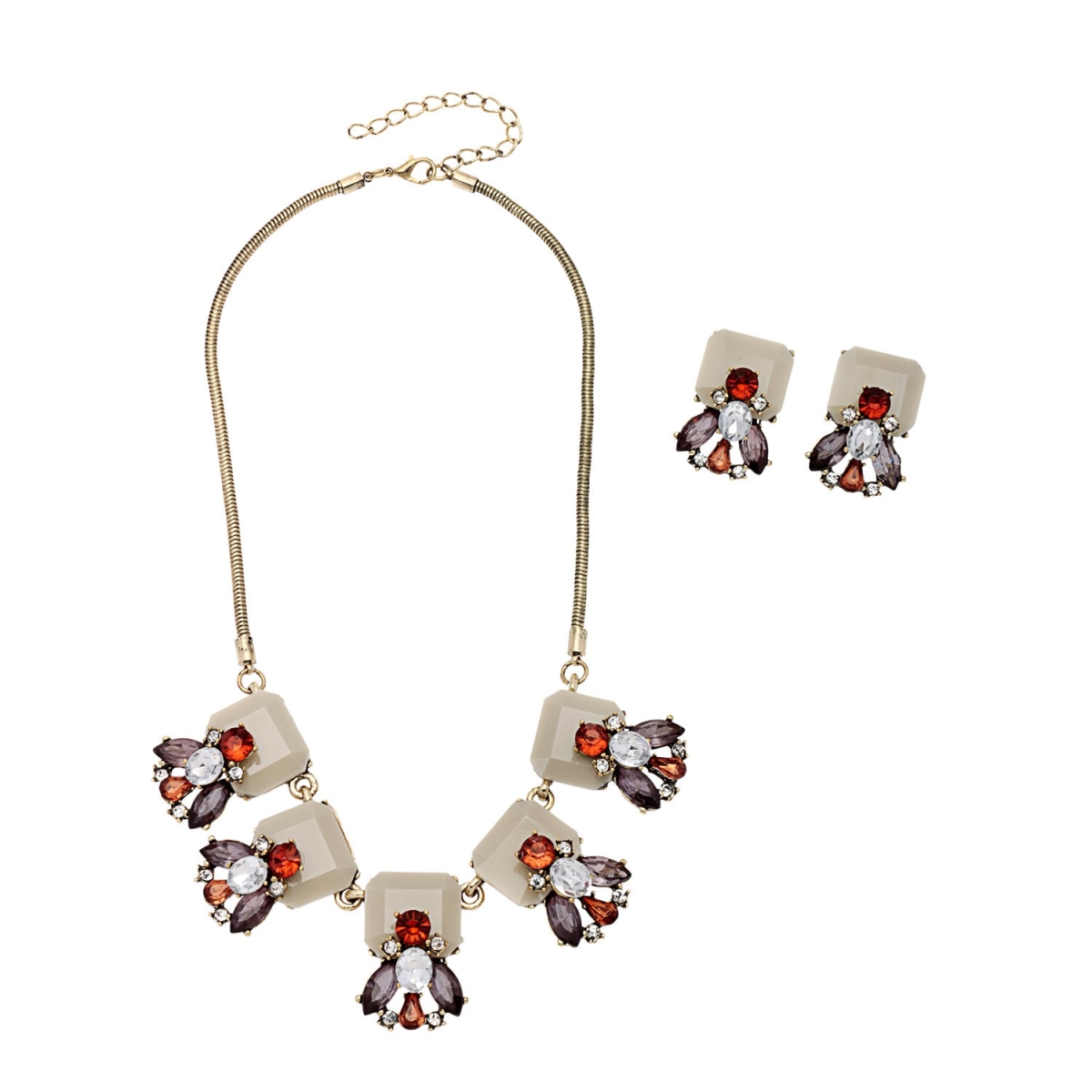 Picture of J&H Designs 7844-NE-Natural Floral Square Bib Necklace and Earrings Jewelry Set