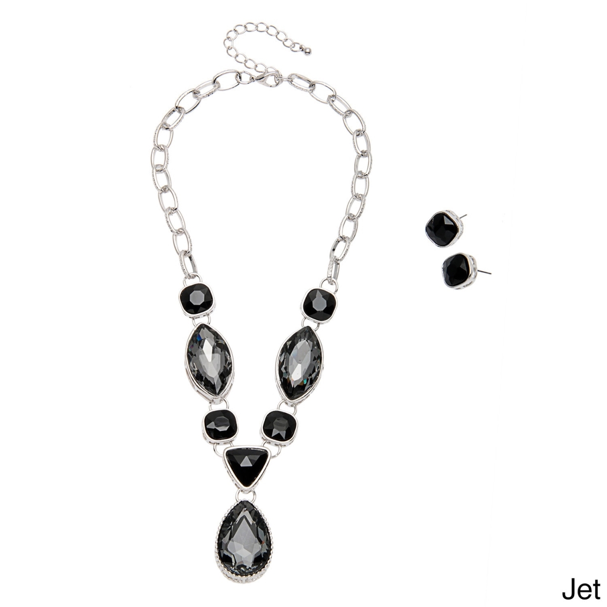 Picture of J&H Designs 7838-NE-Black Multi-shape Crystal &apos;Y&apos; Necklace and Earrings Jewelry Set