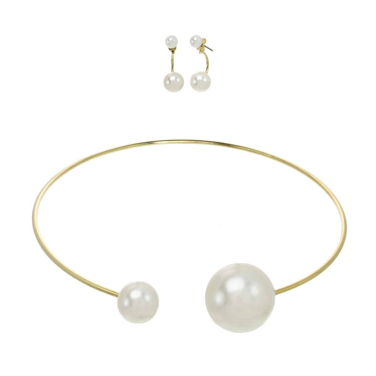 Picture of J&H Designs 9134 SET Gold Pearl Front-back Stud Drop Earrings and Necklace Jewelry Set