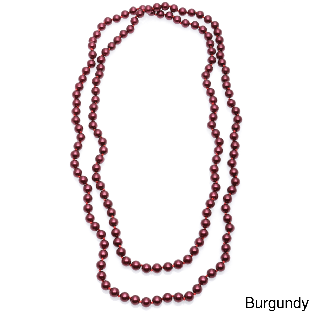 Picture of J&H Designs 854-N-Burgundy Hand-knotted Endless 54-inch Glass Pearl Necklace (8-9 mm)