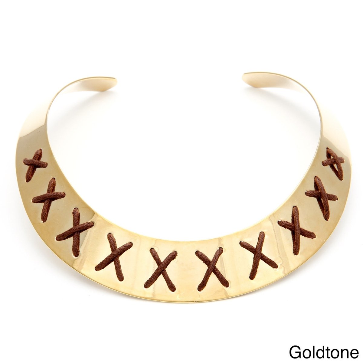 Picture of J&H Designs 5241/N/G Goldtone or Silvertone Leather &apos;X&apos; Detail Collar Necklace