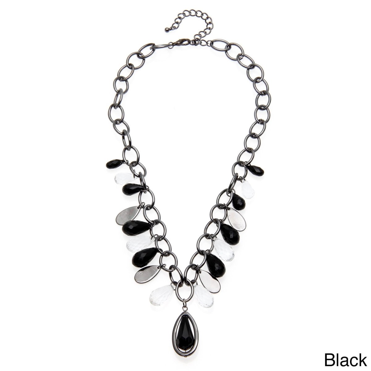 Picture of J&H Designs 6507/N/BLK Hematite-colored Chain Lucite Teardrop Necklace