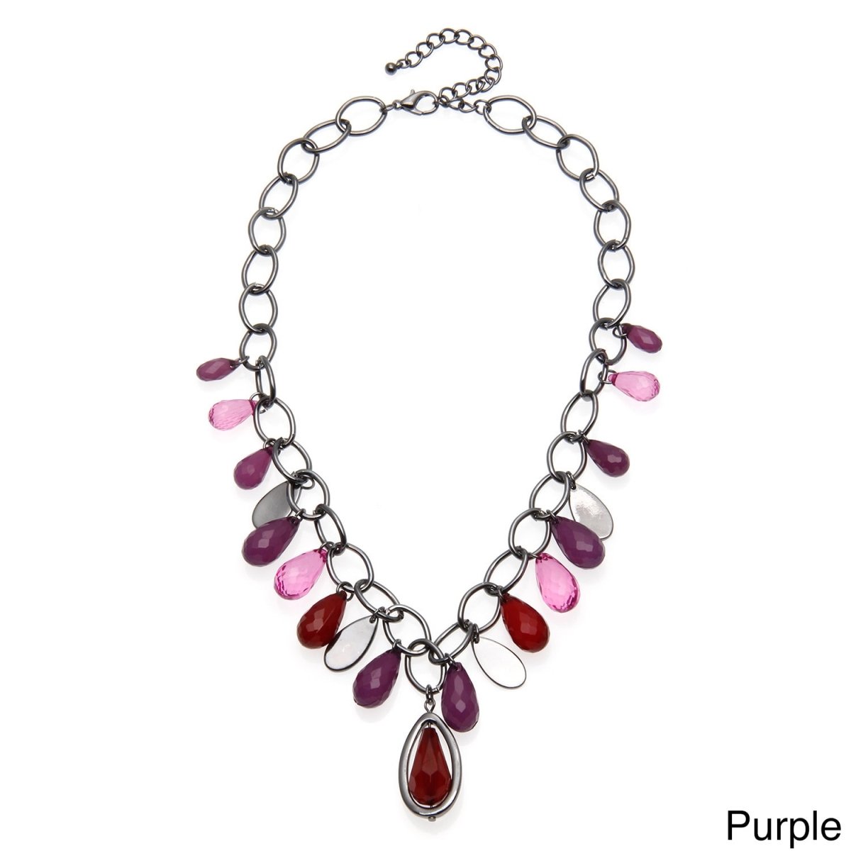Picture of J&H Designs 6507/N/PUR Hematite-colored Chain Lucite Teardrop Necklace