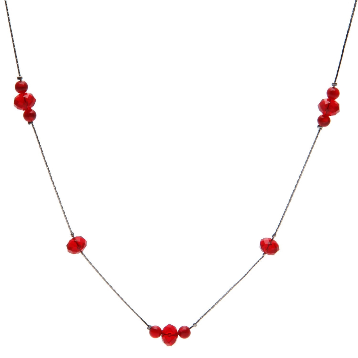 Picture of J&H Designs J4086/NX/RED Silvertone or Goldtone Glass and Catseye Illusion Necklace