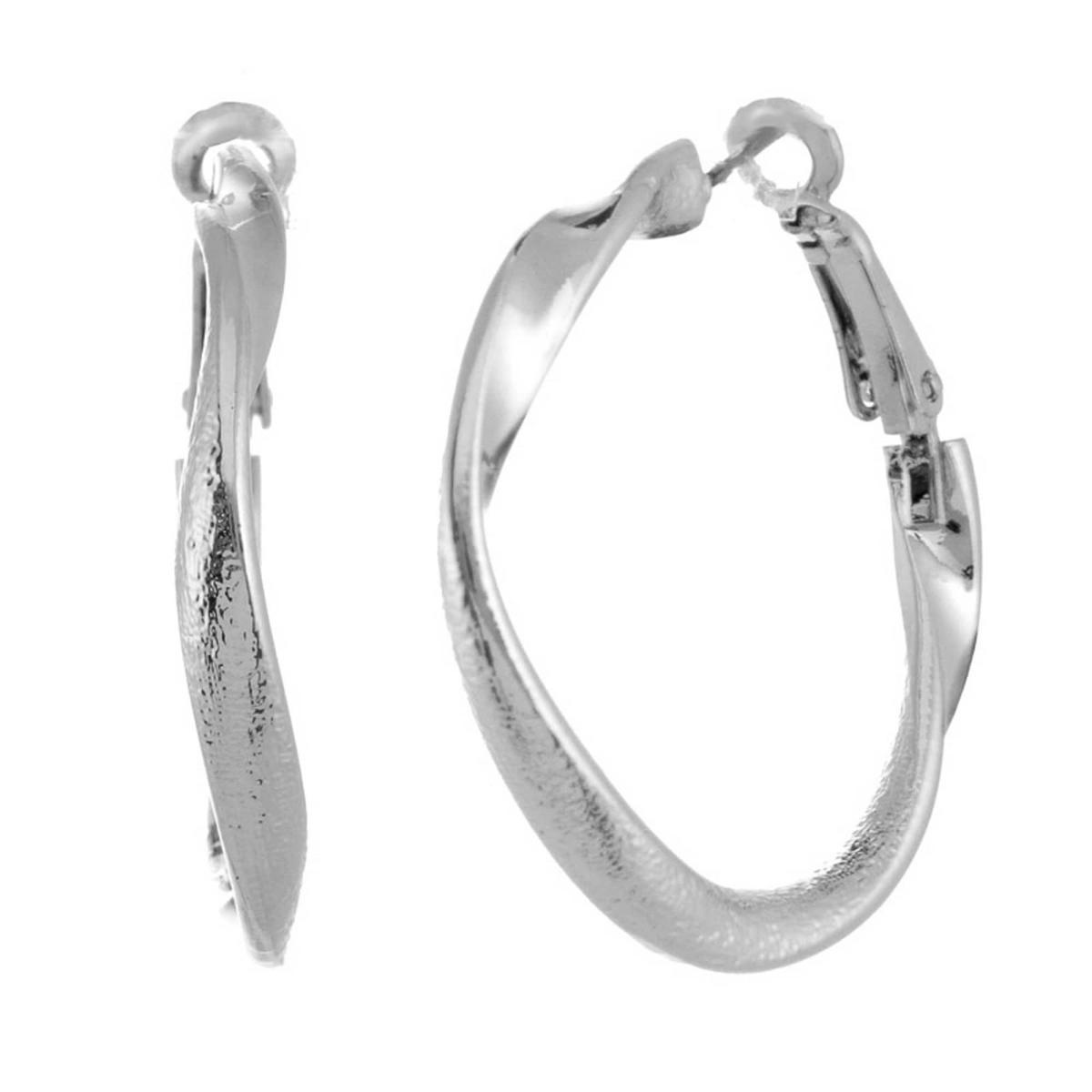 Picture of J&H Designs JHE9300-Silvertone J&H Designs Twisted Clutchless Dust Hoop Earrings