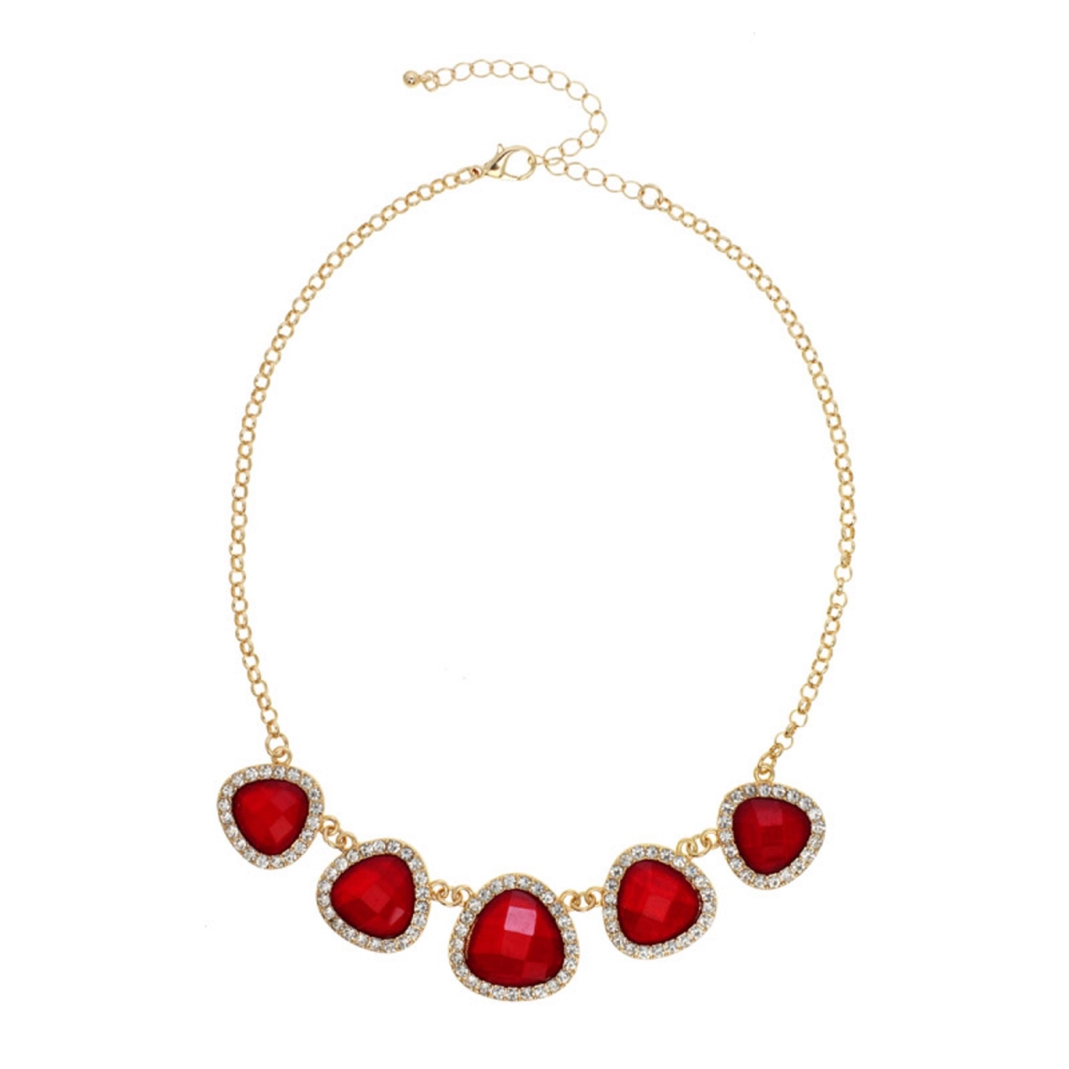 Picture of J&H Designs JHKN1555-Red Faceted Lucite with Rhinestone Graduated Necklace