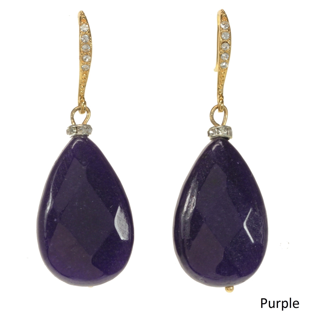 Picture of J&H Designs JHK860E_Purple Dyed Jade and Crystal Teardrop Earrings