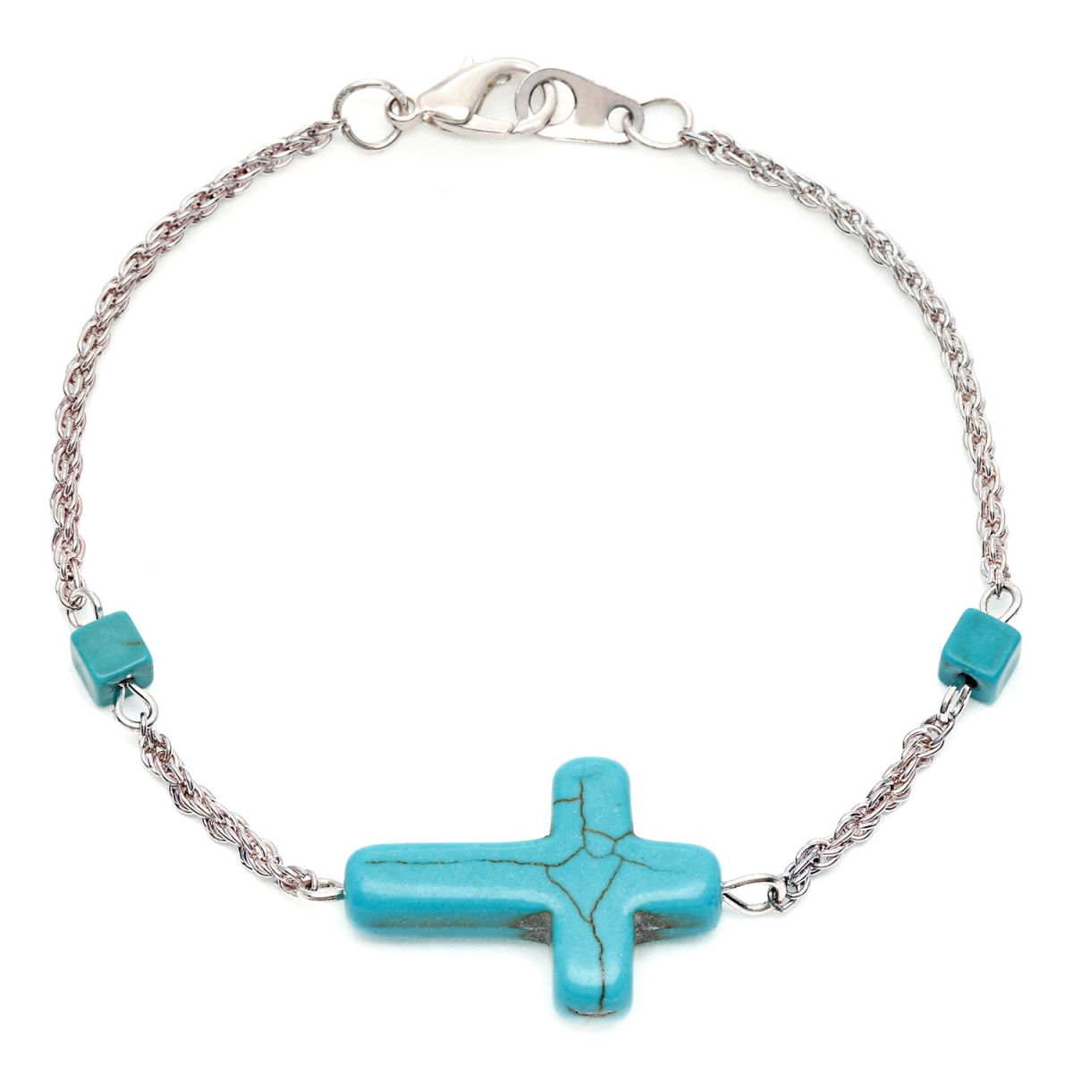 Picture of Alexa Starr K320-B-S Silvertone Created Turquoise Sideways Cross Bracelet