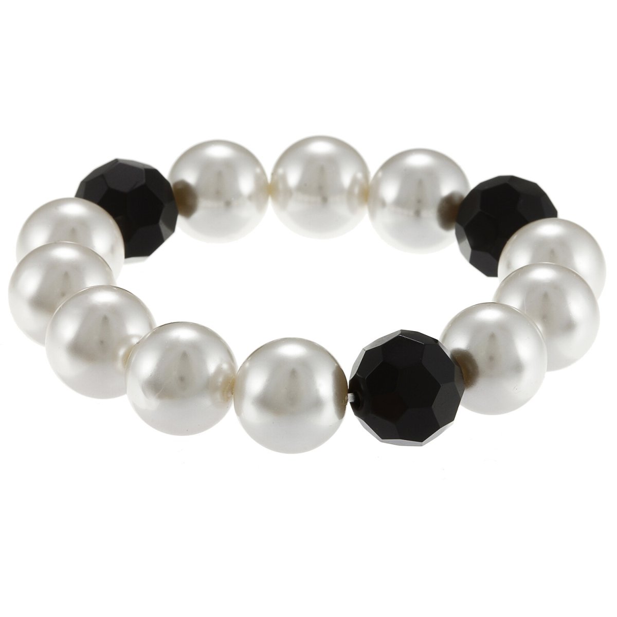 Picture of J&H Designs 5192/B Black Glass and White Glass Pearl Stretch Bracelet