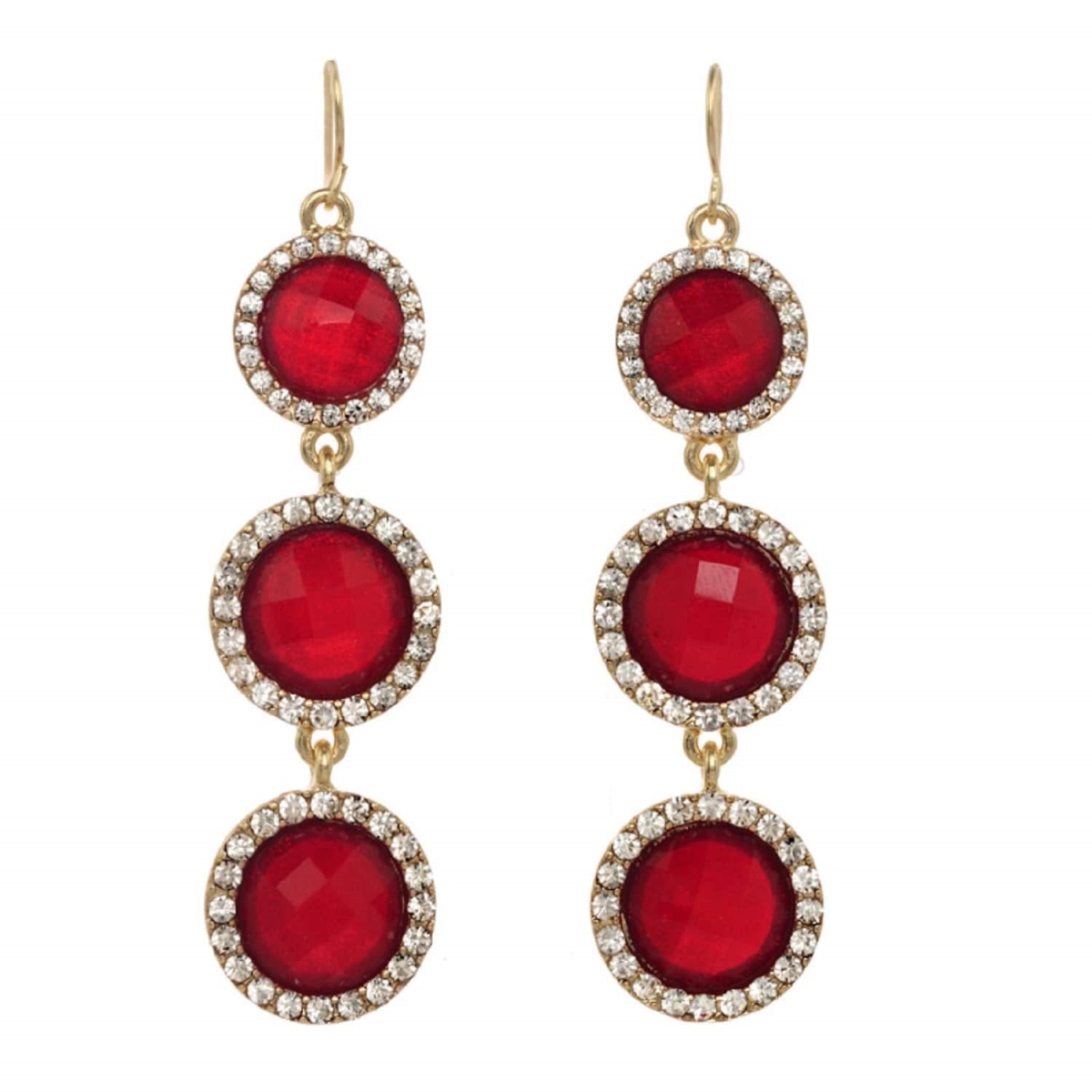 Picture of J&H Designs JHKE1555-Red Triple Drop Faceted Lucite with Rhinestone Earrings