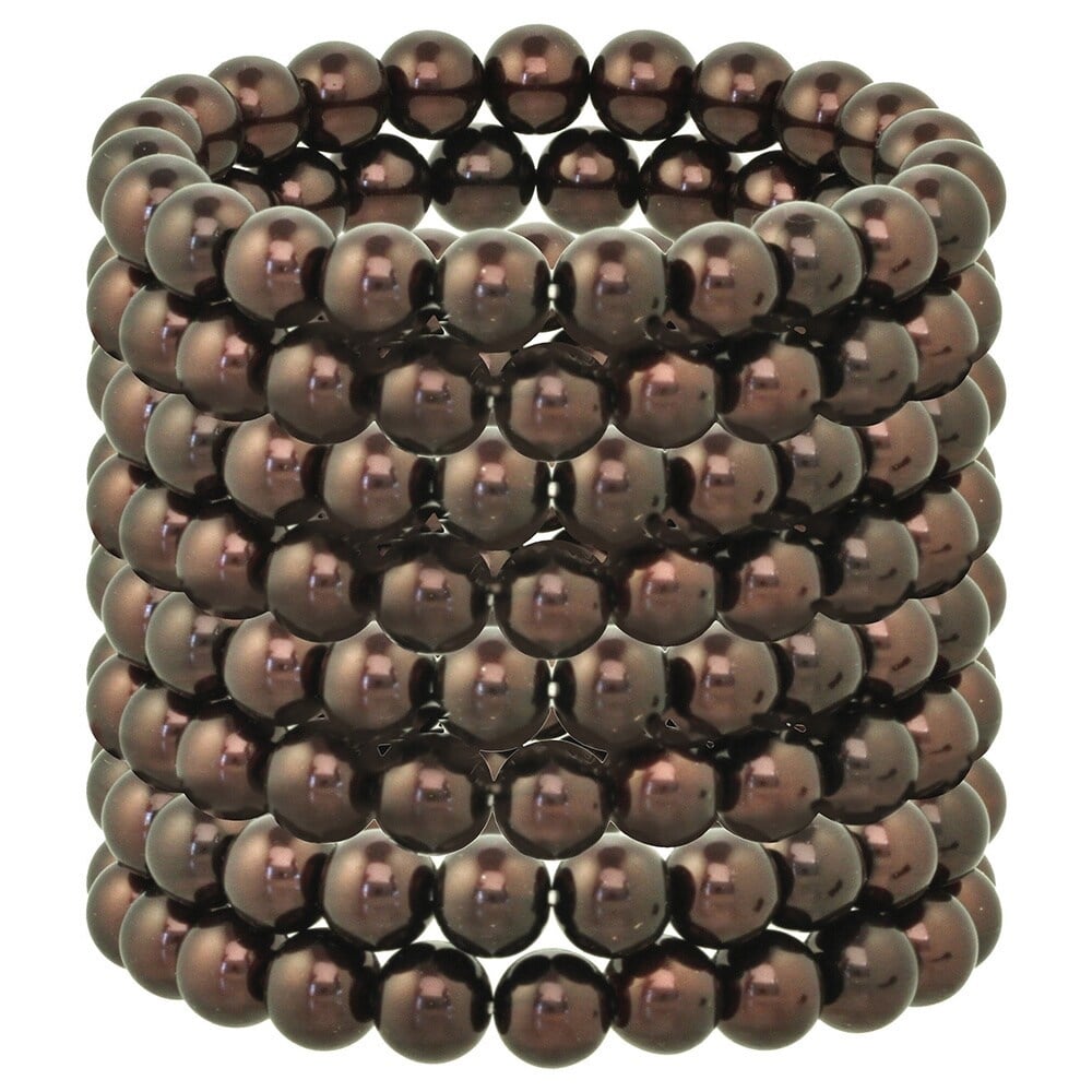 Picture of J&H Designs 807-BR-Bronze Ivory and Black Glass Pearl Stretch Bracelet Set