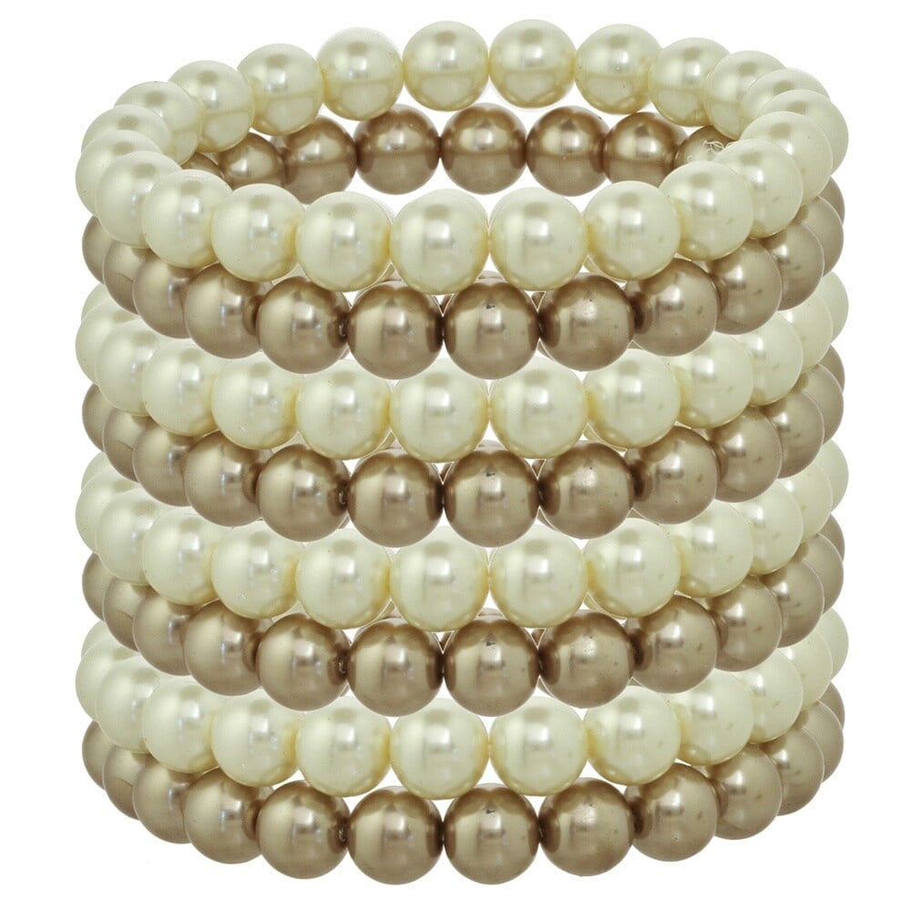 Picture of J&H Designs 807-BR-Ivy Cocoa Ivory and Black Glass Pearl Stretch Bracelet Set
