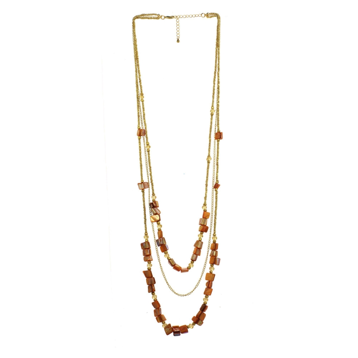 Picture of J&H Designs JHN9324 Brown & Goldtone Shell Triple-Strand Necklace
