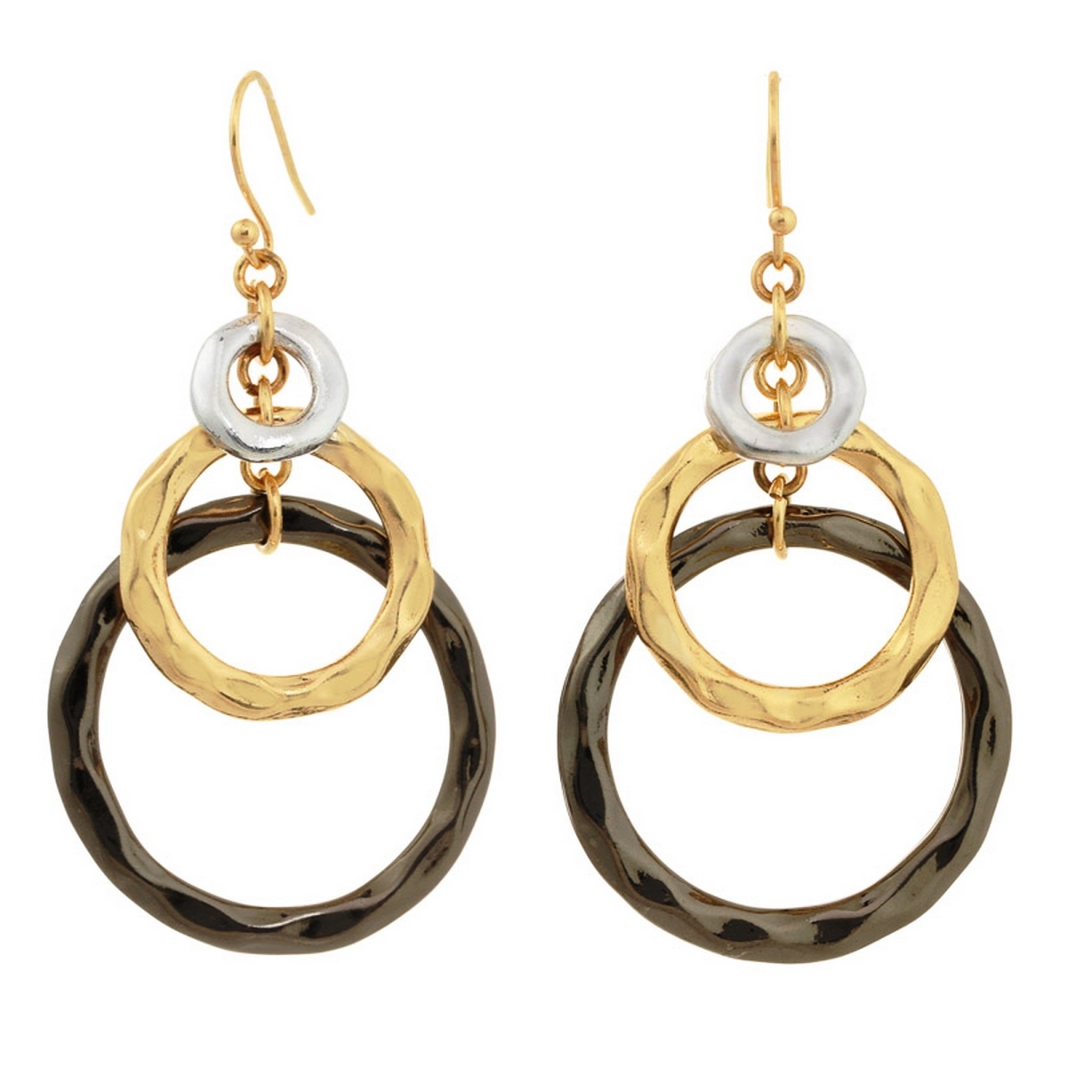 Picture of J&H Designs JHE9074 Triple Ring Drop Earrings - tri tone