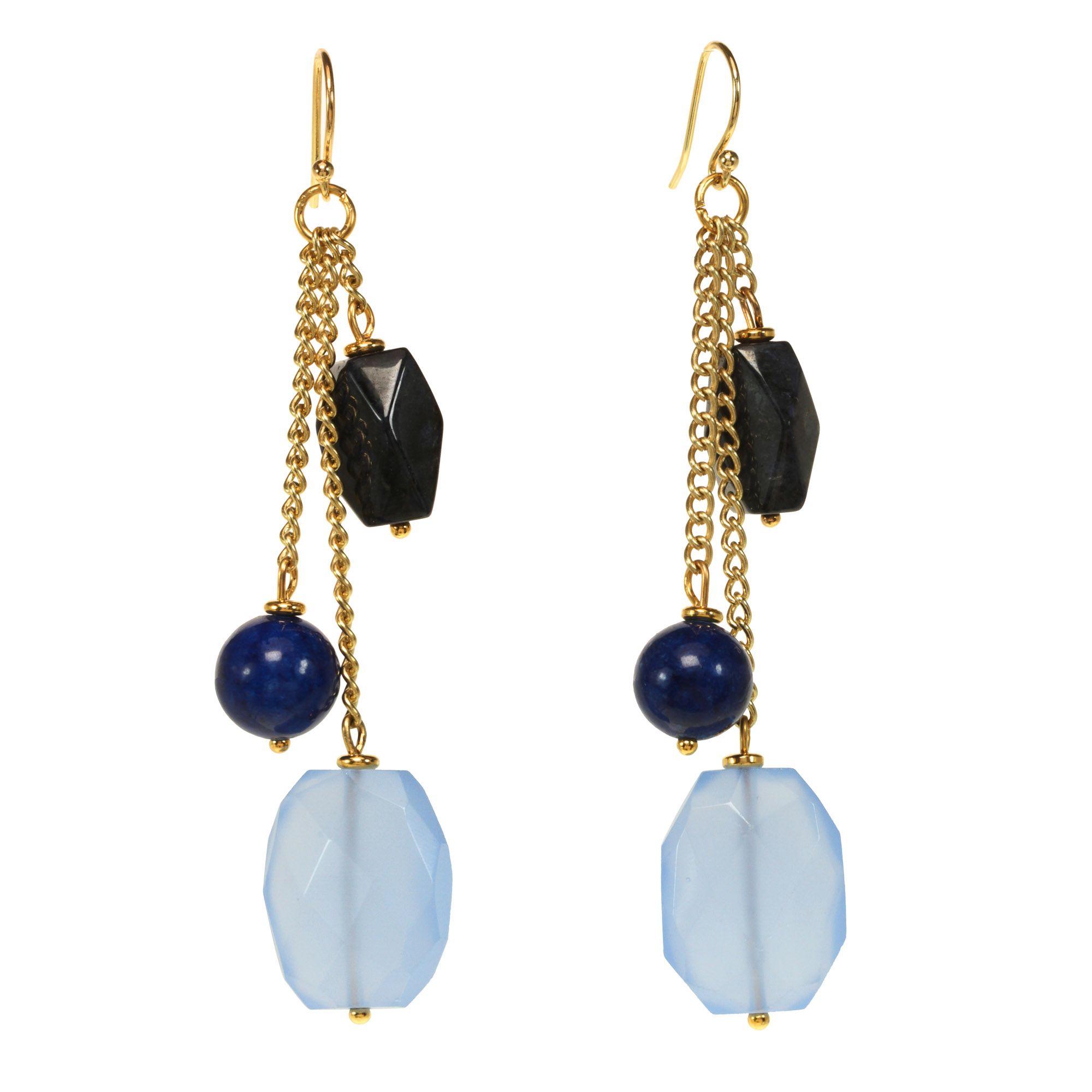 Picture of J&H Designs JHE694_Blue Goldtone Genuine Gemstone Goldtone Genuine Tassel Earrings